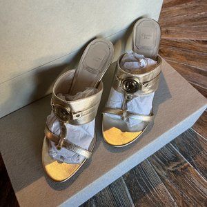 Vintage Dior Silver Y2K Sandal-Mule Heels With CD Logo